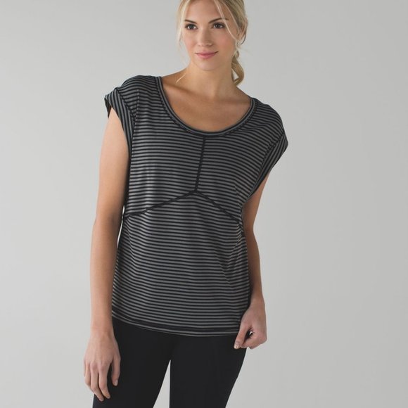 lululemon athletica Tops - SOLD Lululemon Get Sweat Tee Black and Grey Striped Size 4